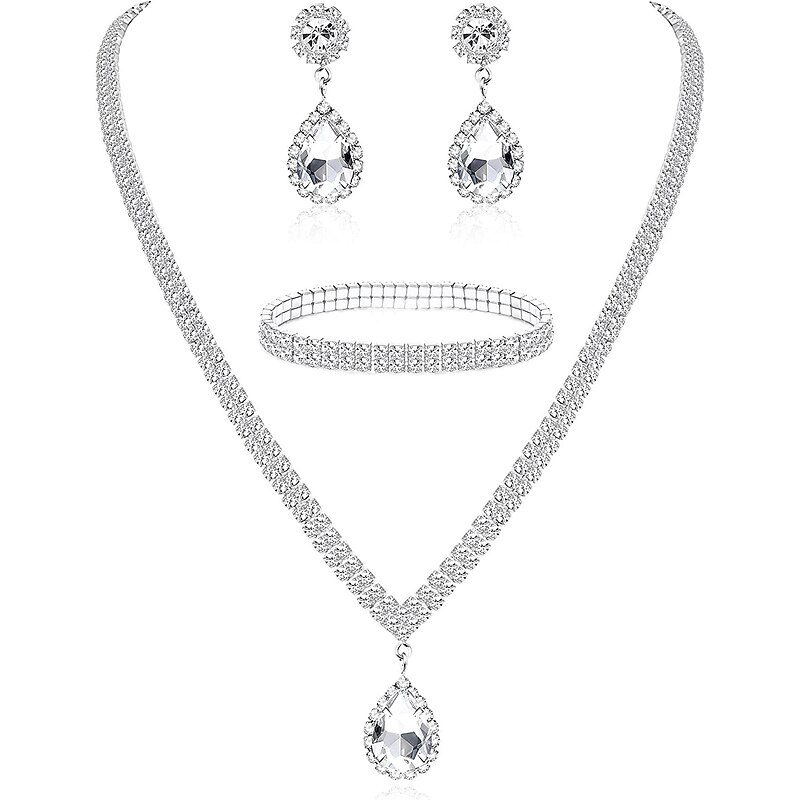 Bridal Jewelry Sets Three-piece Rhinestone Alloy Earrings Necklace Bracelets Women's Stylish Simple Luxury Tennis Chain Drop Jewelry Set For Wedding Party Evening Engagement dress to impress4
