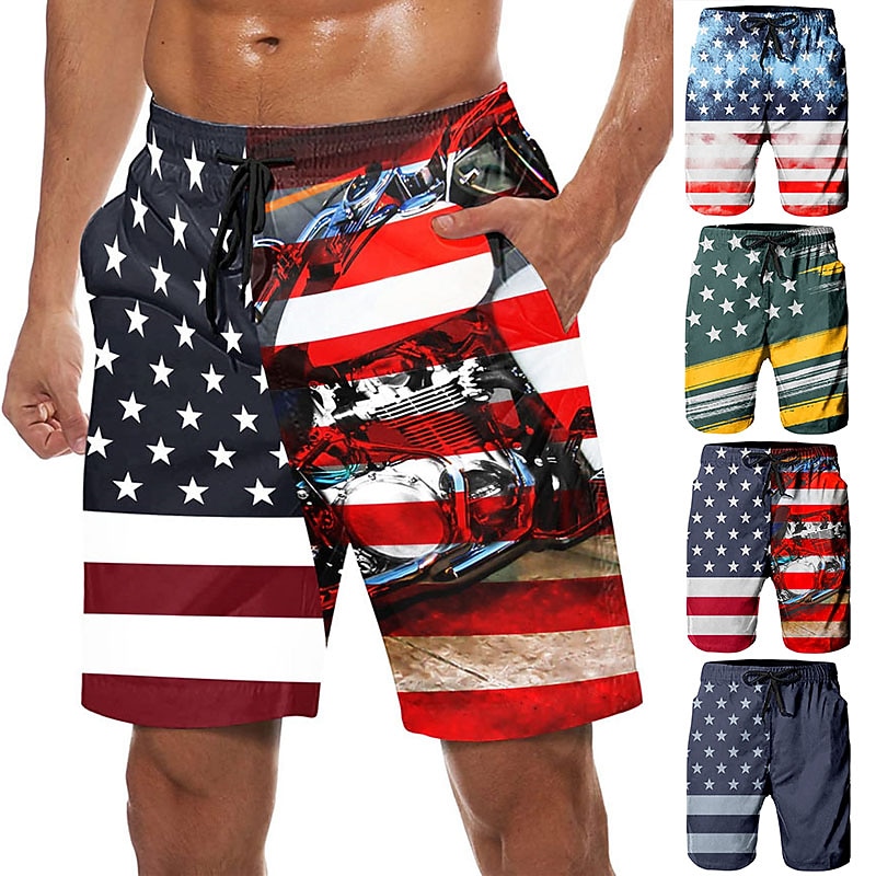 Men's Graphic Prints National Flag Swimming Trunks Board Shorts Swim Shorts Mid Waist Hawaiian Boho Casual Daily Holiday Drawstring with Mesh lining Elastic Waist Designer Clothing Apparel