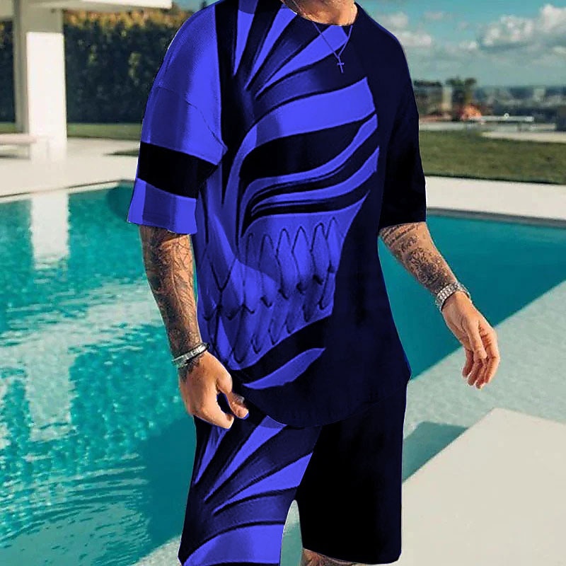 Men's Graphic Prints Technology 2pcs Tees sets Matching Sets Short Sleeve Short Pants Crew Neck Basic Classic Comfortable Outdoor Street Daily 3D Print Summer Spring Black Yellow Red3