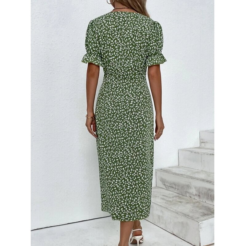 Women's Wrap Dress Floral Ditsy Floral Button Print V Neck Midi Dress Classic Daily Vacation Short Sleeve Summer Spring2