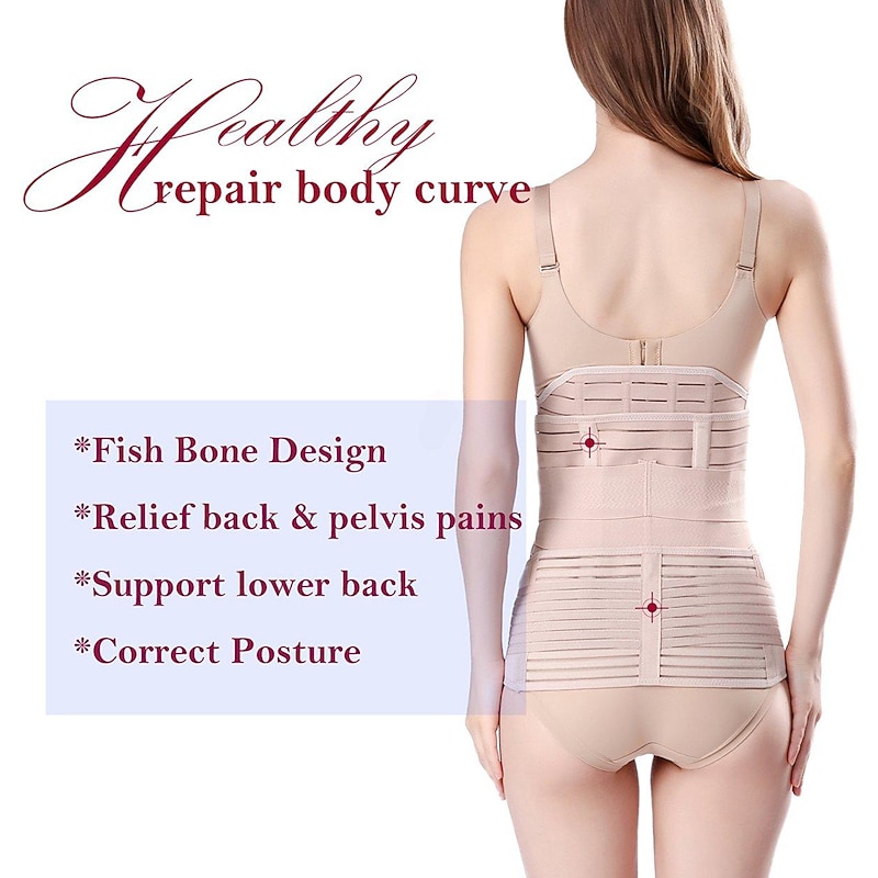 3 in 1 Postpartum Support - Recovery Belly/waist/pelvis Belt Shapewear Slimming Girdle, Beige,4