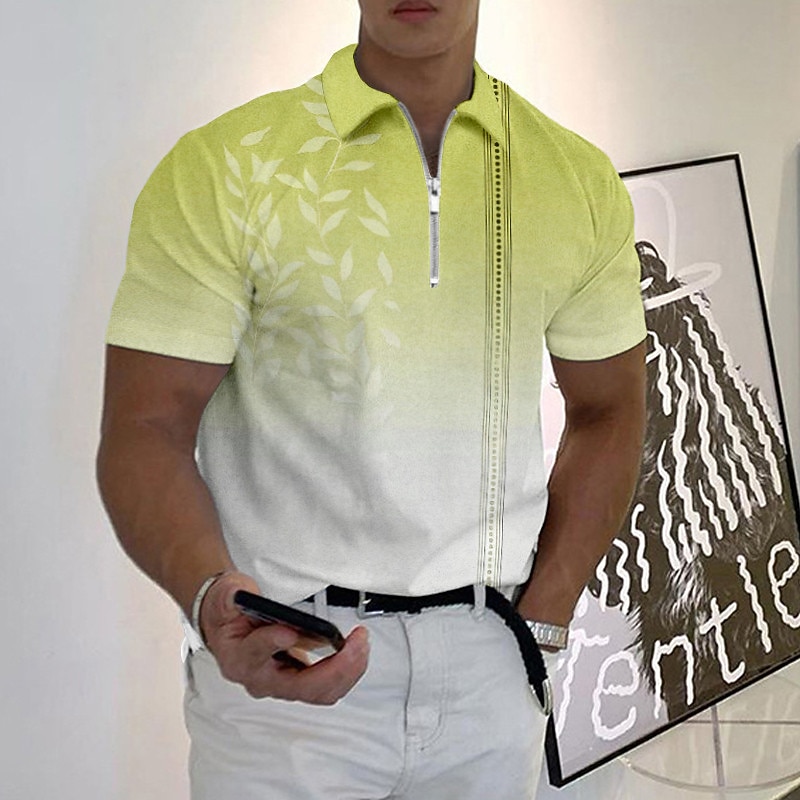 Men's Resort Hawaiian Polo Shirts Golf Shirt Short Sleeve Polo Shirts Collared Shirts Casual Beach Wear Vacation Wear Tropical Wear Party Outfits 3D Print Quarter Zip Polo Yellow Blue Purple3