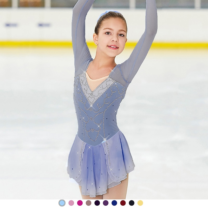 Figure Skating Dress Women's Girls' Ice Skating Dress Rouge Pink Purple Dark Purple Mesh Spandex High Elasticity Competition Skating Wear Handmade Classic Ice Skating Figure Skating / Rhinestone