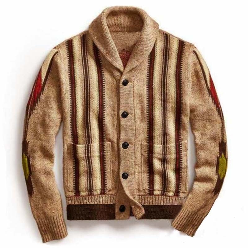 Male Cardigan Sweater Cardigan Sweater Jacket Chunky Knit Regular Jacquard Shawl Collar Daily Wear Clothing Apparel Fall Winter khaki M L XL3