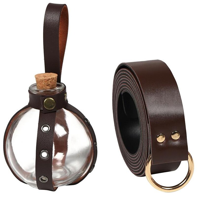 Medieval Belt with Magic Bottle Knight Ritter Pirate Belt PU Leather Accessories Renaissance Retro Vintage For Cosplay Halloween Decoration4