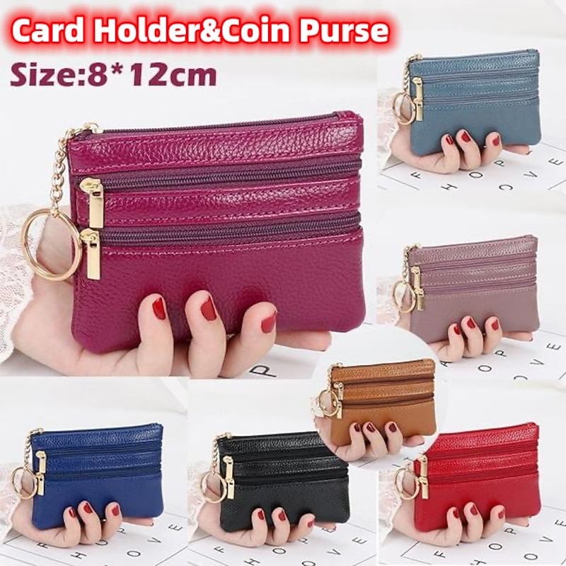 1 Pcs Women Men Leather Coin Purse Card Wallet Clutch Double Zipper Mini Change Bag