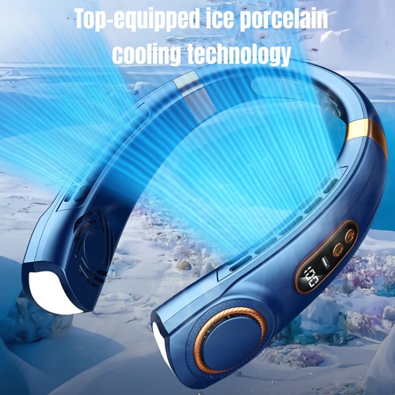 Portable Hanging Neck Fan with Colorful Light USB Charging 5 Gears Brush Motor Leafless Hanging Neck Fan Rechargeable Mute Refrigeration Air Conditioning Outdoor Cooling Fan3