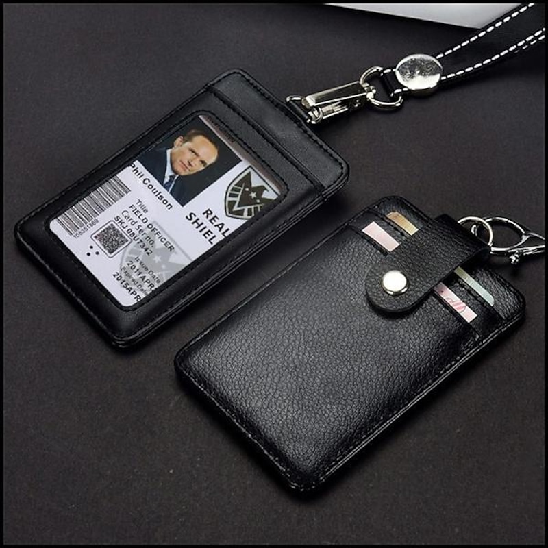 Genuine leather Business Work Card Holder Fashion ID Badge Holders with Nylon Lanyard ID case Office Supplies