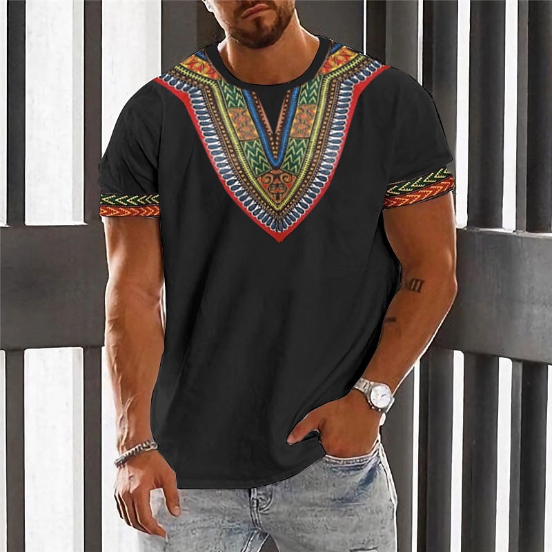 Men's Graphic Color Block Tribal T Shirt Short Sleeve T shirt 3D Print Crew Neck Shirt Fashion Designer Ethnic Outdoor Daily Sports Black White Khaki Spring & Summer Clothing Apparel S M L XL 2XL 3XL3