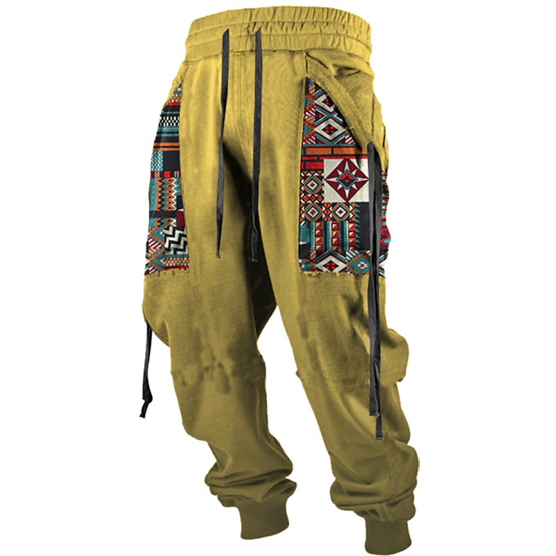 Men's Cargo Pants Sweatpants Joggers Trousers Drawstring Side Pockets Ribbon Graphic Geometric Comfort Breathable Casual Daily Streetwear Cotton Blend Sports Fashion Yellow Pink Micro-elastic4