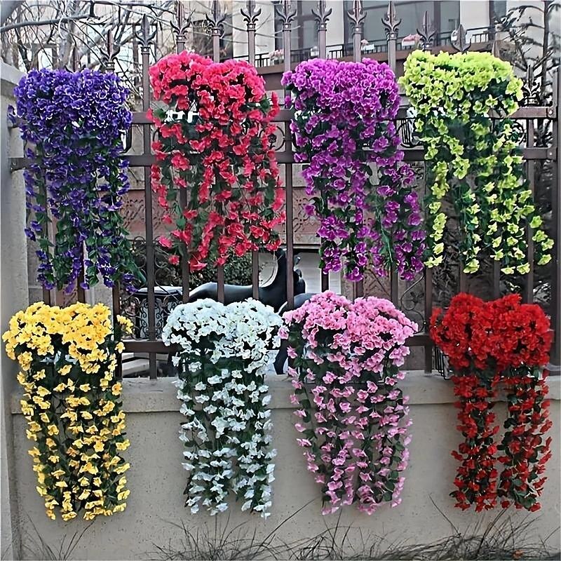 1 Pack, Hanging Artificial Flowers Basket 34“, Fake Hanging Plant, Silk Orchid Flowers, Faux Flower Arrangement, Garden Lawn Decor, Home Decor, Room Decor, Front Door Yard Decor,Wedding Decoration3