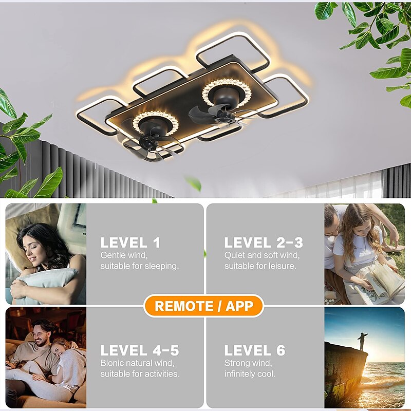 Ceiling Fan with Light App & Remote Control 101cm Dimmable 6 Wind Speeds Sputnik Design Projection Modern Ceiling Fan for Bedroom, Living Room, Small Room 110-240V4