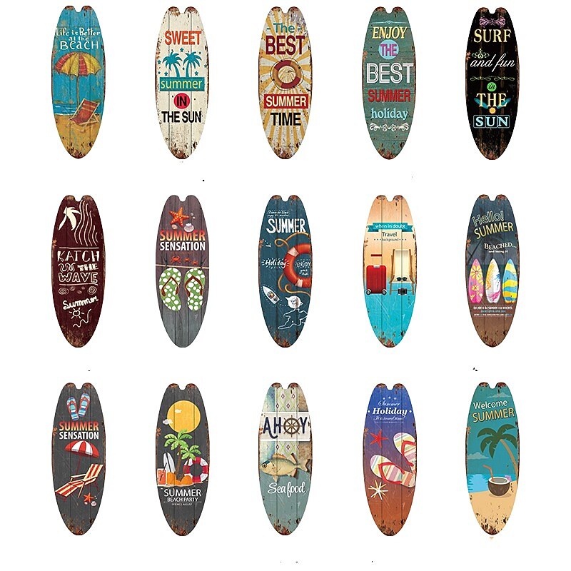 Summer Beach Ocean Theme Leisure Decoration Surfboard Wood Plaque Bar Home Wall Vintage Decoration Wood Plaque3