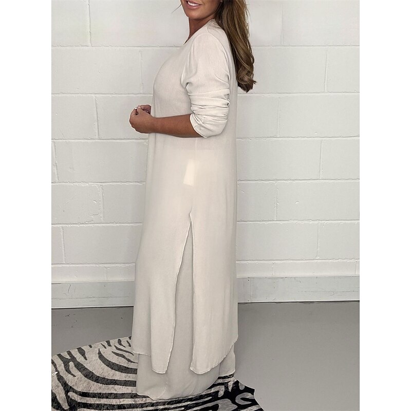 Women's Pajamas Pajama Top and Pant Sets 2 Pieces Pure Color Fashion Casual Soft Home Daily Bed Breathable V Wire Long Sleeve T shirt Tee Pant Summer Spring4