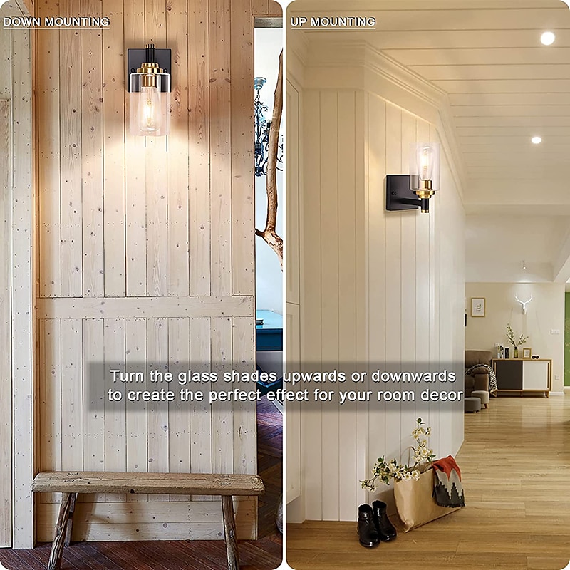 Wall Sconces Black & Gold 1 Light Wall Sconce, Modern Wall Light Fixtures, Farmhouse Wall Sconces with Clear Glass Shade, Wall Lights for Living Room, Bedroom, Stair, Bathroom, Hallway 110-240V4