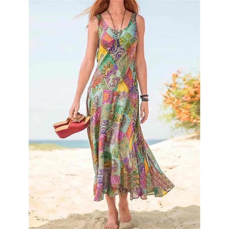 Women's Maxi long Dress Maxi Dress Casual Dress Tank Dress Summer Dress Boho Dress Bohemia Streetwear Casual Outdoor Vacation Going out Loose Fit Floral Sleeveless V Neck Red Blue Purple Green Summer