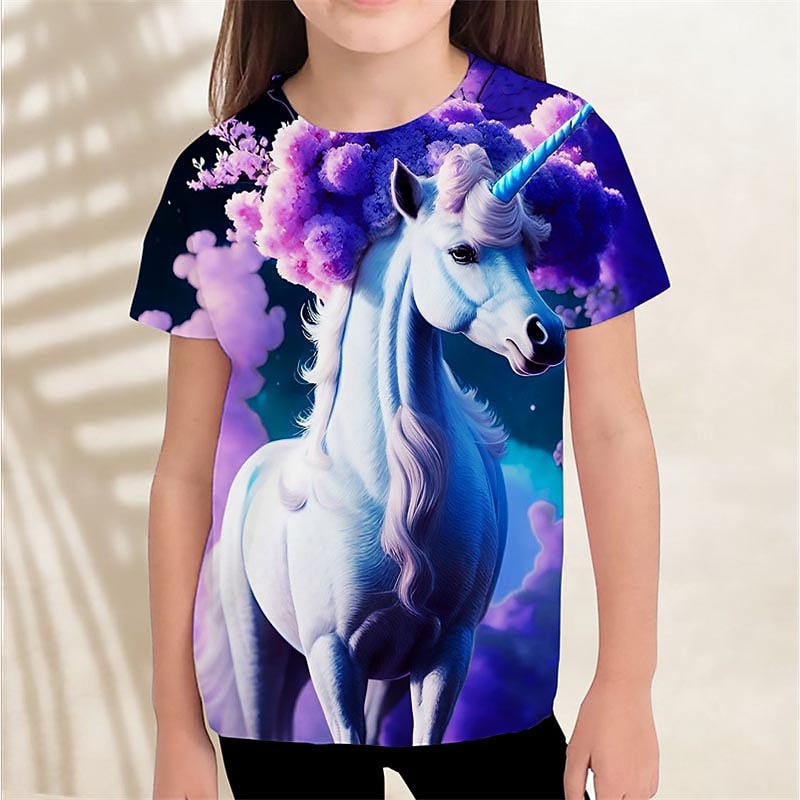 Girls' 3D Graphic Unicorn Cloud T shirt Tee Short Sleeve 3D Print Summer Spring Active Fashion Cute Kids 3-12 Years Outdoor Casual Daily Regular Fit4