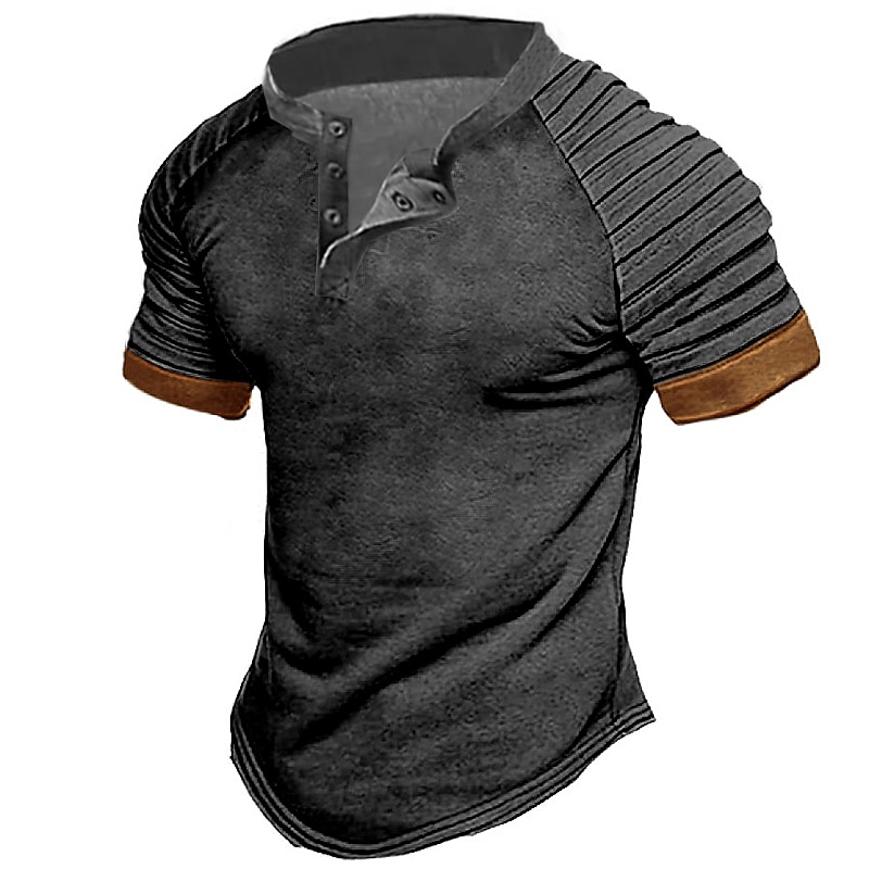 Men's T shirt Tee Tee Top Plain Slim Pleated Standing Collar Street Vacation Short Sleeves Lace up Clothing Apparel Fashion Designer Basic2