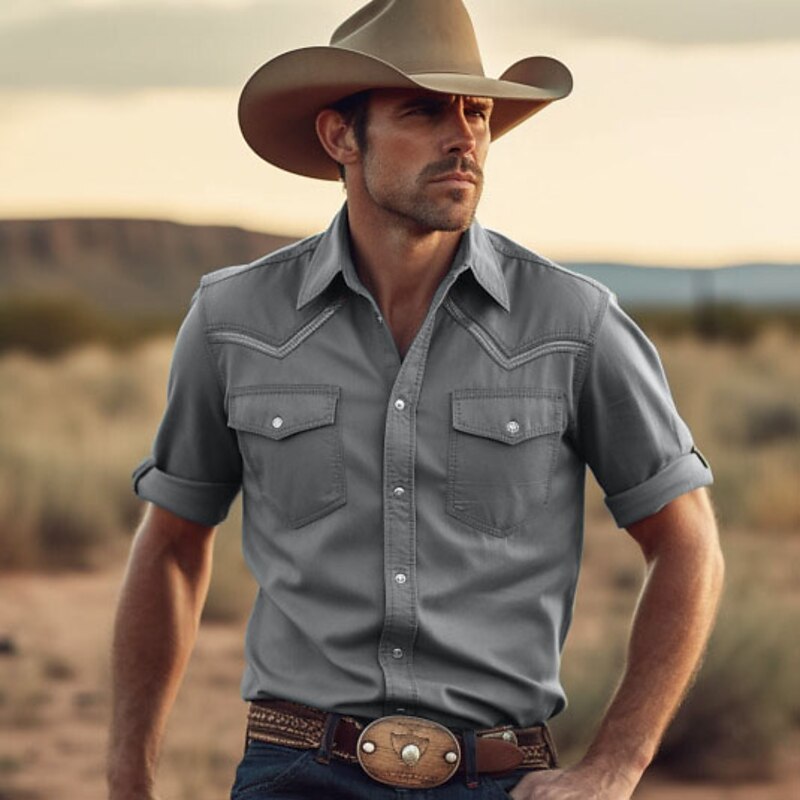 Men's Cowboy Shirt Western Shirt Cowboy Shirt Long Sleeve Fashion Designer Breathable Holiday Summer Spring Turndown Print Button-Down Yellow Purple Green Gray4