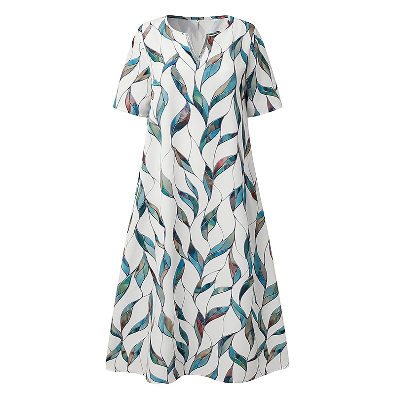 Women's Midi Dress Casual Dress Shift Dress Leaf Print Print V Neck Classic Casual Daily Vacation Half Sleeve Summer Spring2