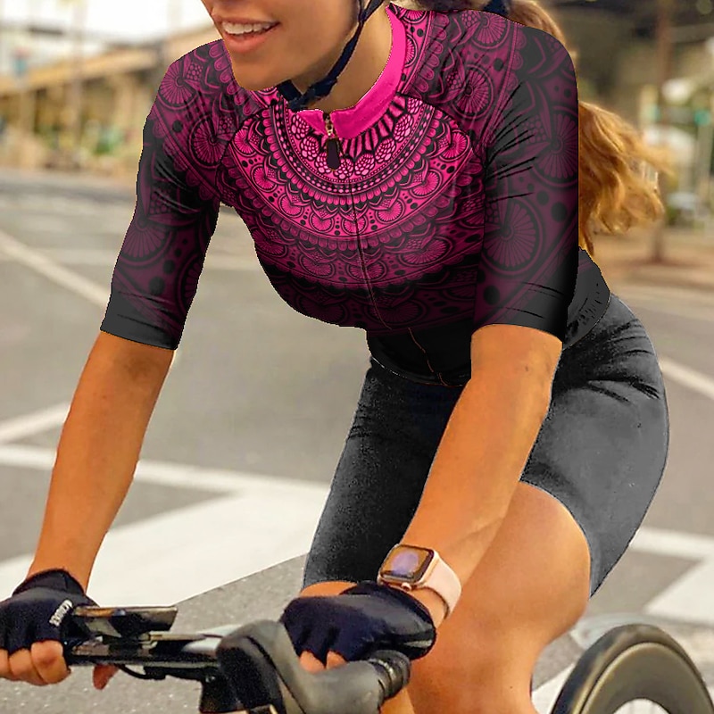 Women's Cycling Jersey Graphic Short Sleeve Bike Jersey Top with 3 Rear Pockets Mountain Bike MTB Road Bike Cycling Quick Dry Reflective Strips Back Pocket Moisture Wicking Sports Pink Blue Green