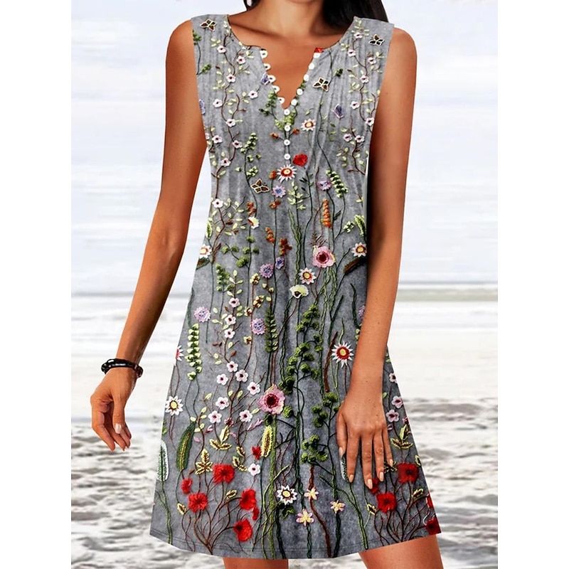 Women's Tank Dress Summer Dress Print Dress Active Fashion Modern Outdoor Vacation Daily Regular Fit Sleeveless V Neck Gray Summer Spring