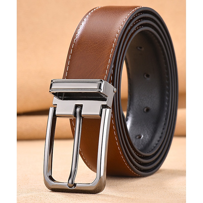 Men's Dress Belt Leather Belt Ratchet Belt Casual Belt Black 1# Black 2# Cowhide Stylish Casual Gentleman Plain Daily Wear Going out Weekend3