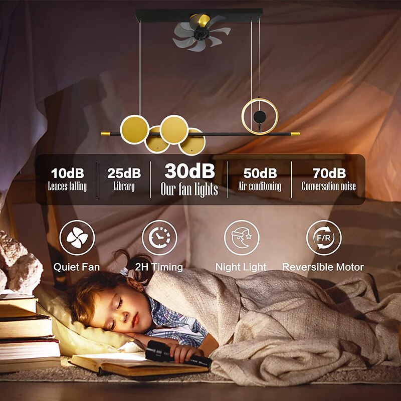 Ceiling Fan with 360°Rotatable Sunset Lamp Liner Design App & Remote Control 100cm 5-Light Dimmable 6 Wind Speeds Modern Ceiling Fan for Bedroom, Living Room, Small Room 110-240V4