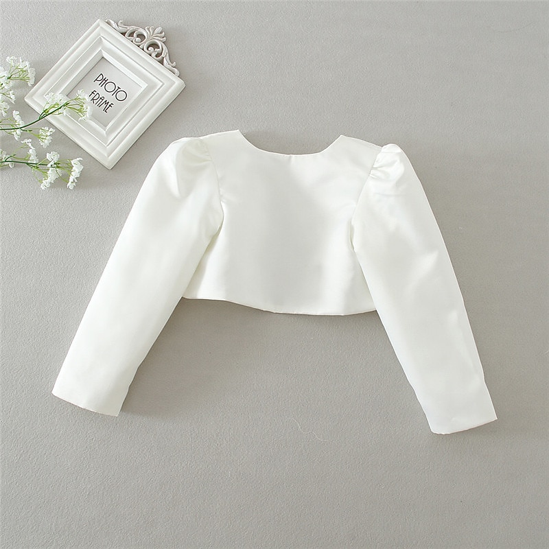 Kids Girls' Blouse Solid Color Wedding Long Sleeve Fashion Cotton 3-7 Years Summer White2