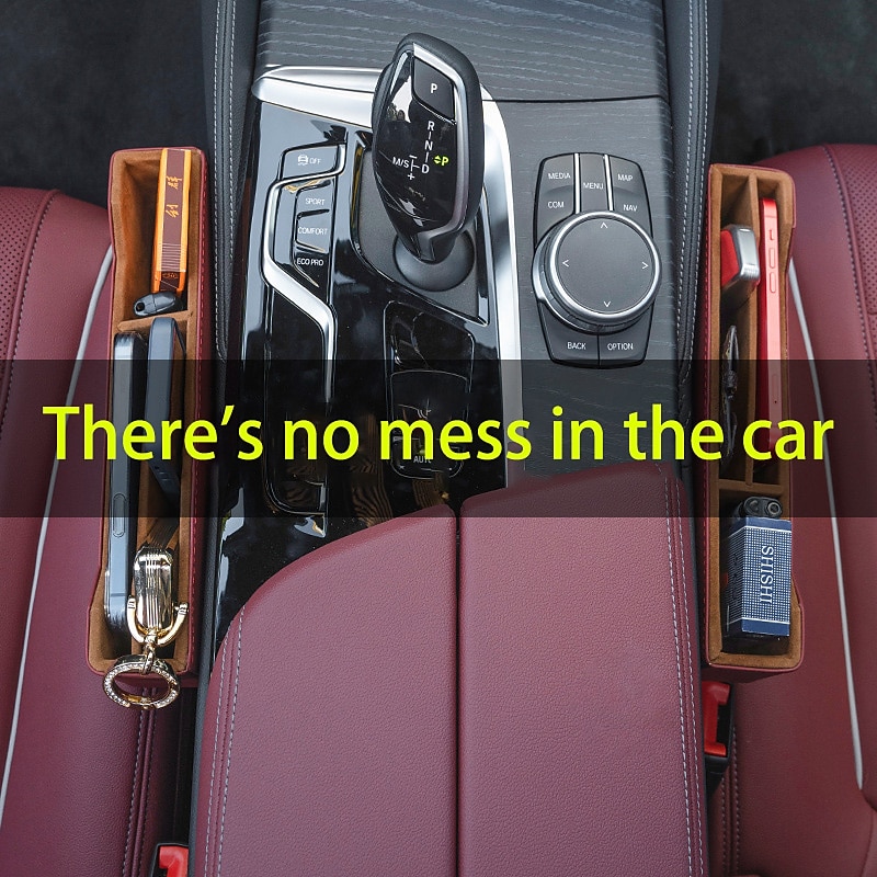 Left/Right Universal Double Passenger Driver Side Car Seat Gap Storage Box For Mobile Organizer Phone Holders Black/Beige/Red4