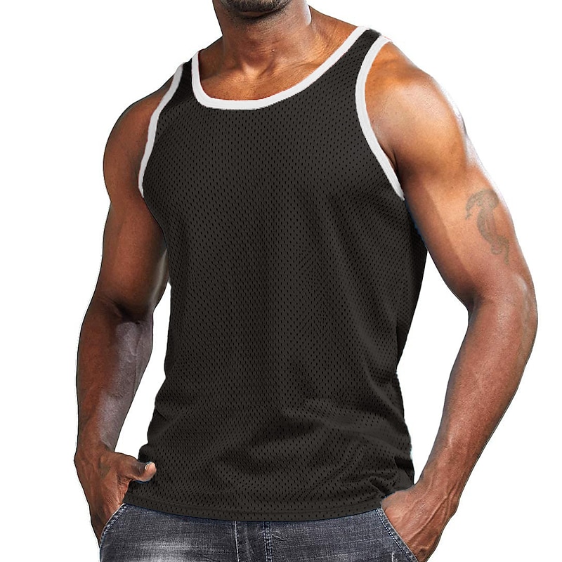 Men's Gym Tank Top Basketball Jersey Classic Mesh Sleeveless Singlet Athletic Athleisure Solid Colored Quick Dry Soft Moisture Wicking Breathable Gym Workout Basketball Bodybuilding Sportswear