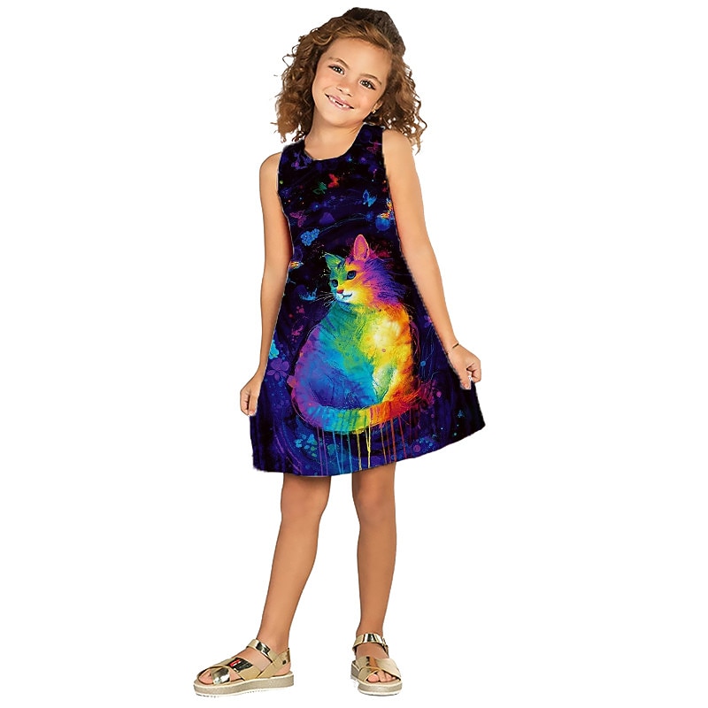Girls' 3D Graphic Rainbow Unicorn Dress Sleeveless 3D Print Summer Spring Vacation Sports & Outdoor Daily Cute Casual Sweet Kids 3-12 Years Casual Dress A Line Dress Tank Dress Above Knee Regular Fit4