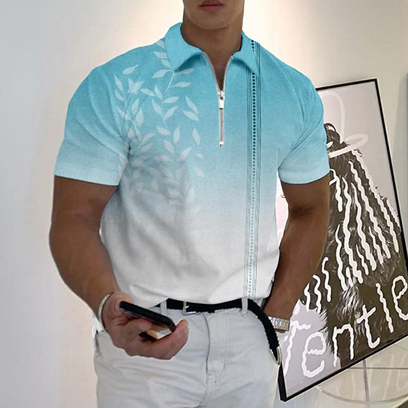 Men's Resort Hawaiian Polo Shirts Golf Shirt Short Sleeve Polo Shirts Collared Shirts Casual Beach Wear Vacation Wear Tropical Wear Party Outfits 3D Print Quarter Zip Polo Yellow Blue Purple