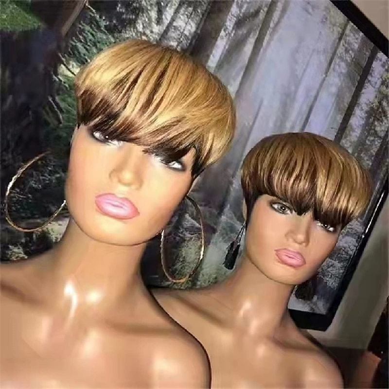 Short Bob Wig Ombre 4-27 Color Short Bob Pixie Cut Wig for Black Women Full Machine Made Non-Lace Layered Style Bob Cut Short Wigs2