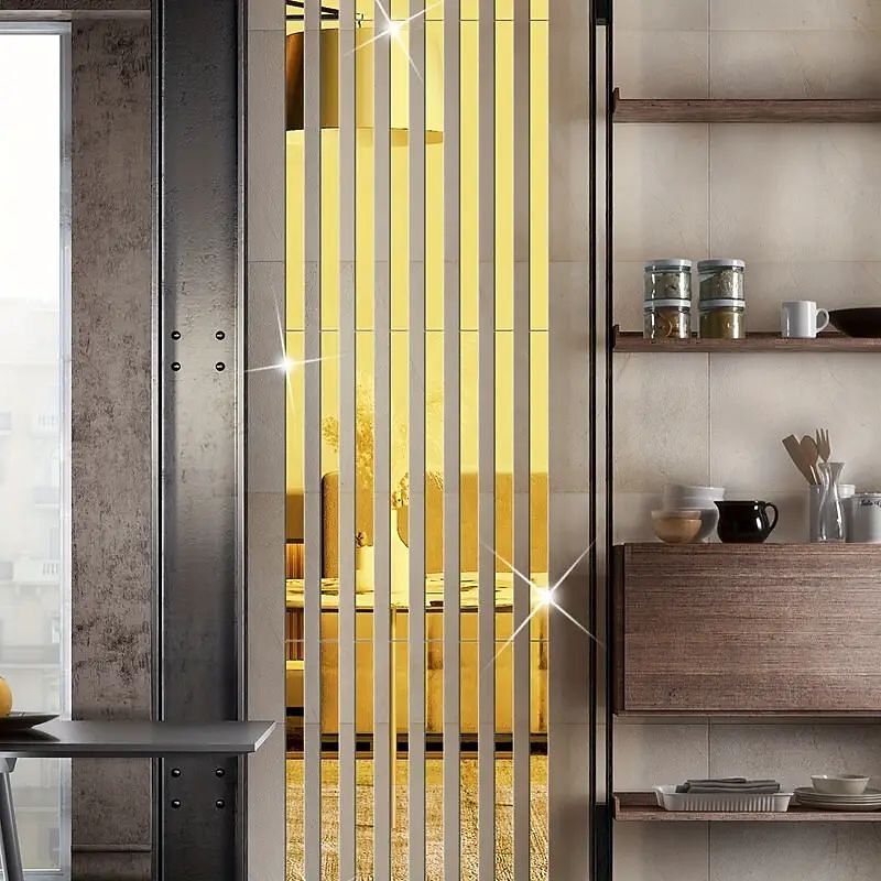 Cool Wallpapers Wall Mural 1pc Wallpaper Border Silver Striped Mirror Stickers - Self Adhesive Wall Decals for Bedroom Decoration (5x20cm/2''x8'')3