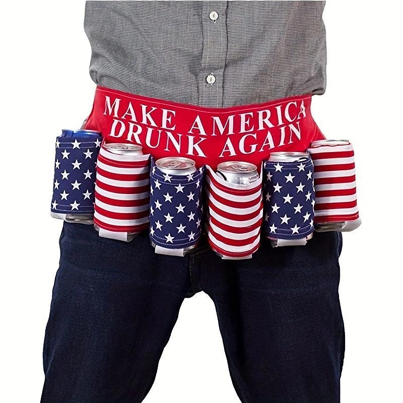 Independence Day Beer Belt, KEEP AMERICA DRUNK Beverage Beer Belt, Stripes And Stars Pattern USA Americana Patriotic Beer Belt, 4th Of July Party Decor, Summer Party Outdoor Decorations, Outdoor Party Favors4