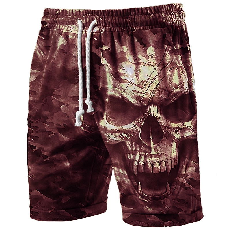 Men's Skull Graphic Prints Halloween Costumes Active Sweat Shorts Terry Shorts Mid Waist Fashion Streetwear Classic Style Sports Outdoor Casual Daily Drawstring Elastic Waist Print Designer Clothing3