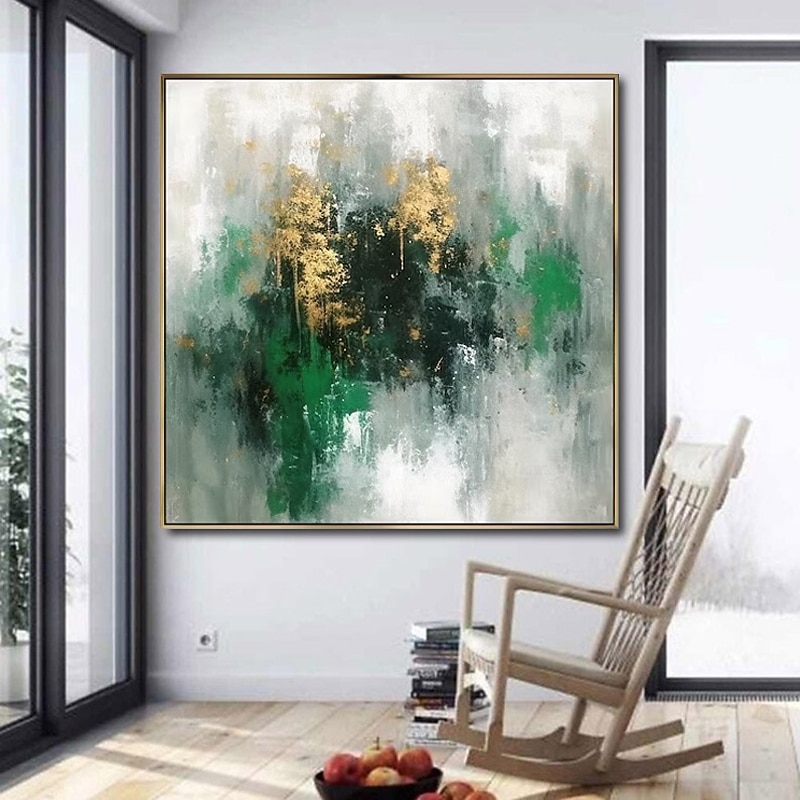 Handmade Oil Painting Canvas Wall Art Decoration Hand-painted  Modern Green Golden Abstract for Home Decor Rolled Frameless Unstretched Painting