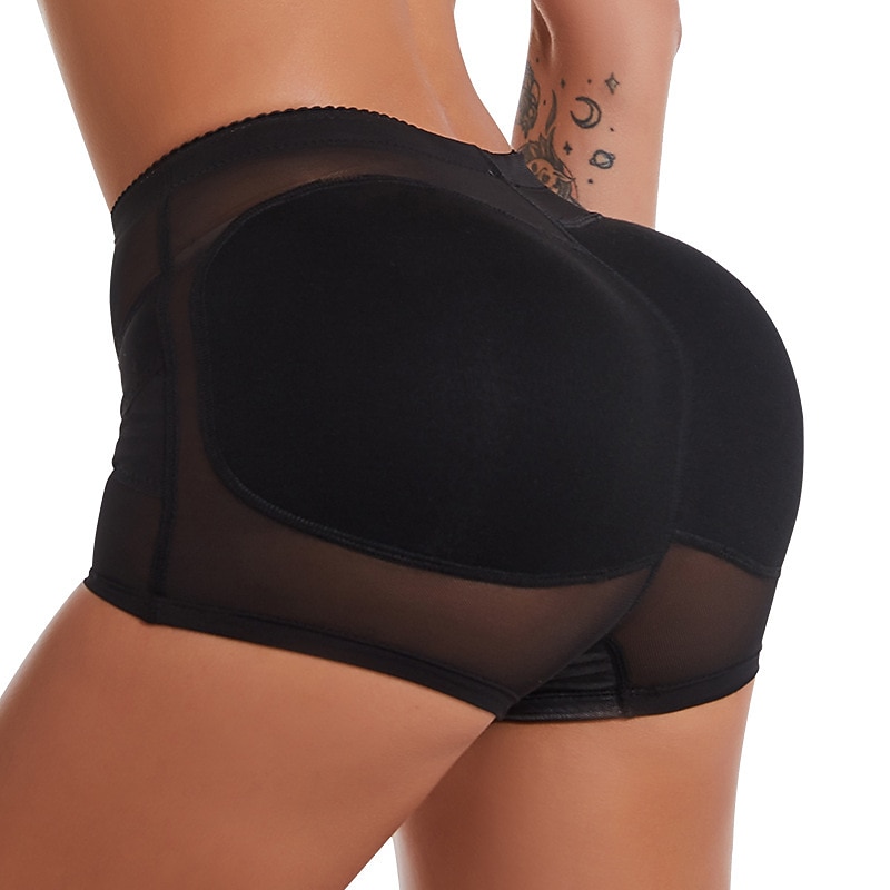 Women's Scrunch Butt Shorts Shapewear Fashion Casual Short Plain Mesh Patchwork Ruched Butt Lifting Tummy Control Butt Lift Comfort High Elasticity Home Daily Fitness Black Apricot Skinny3
