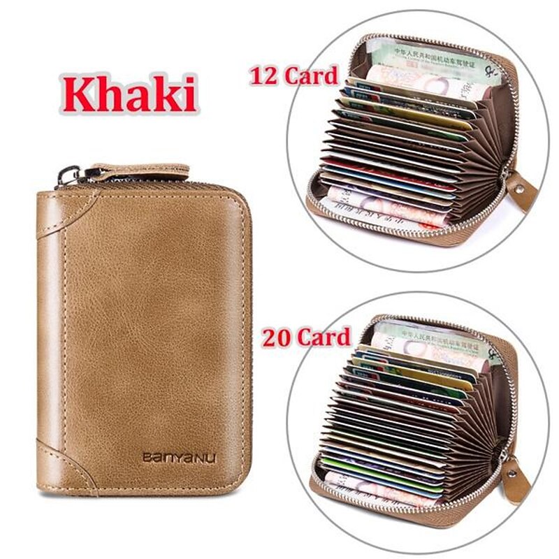 Large Capacity 20 Card Slots High Quality VIP ID Bank Credit Card Holder Zipper Wallet Women and Men Card Case Slim Genuine Leather Cowhide RFID Anti-theft Brush Organ Cards Bag Purse4