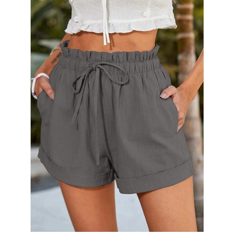 Women's Shorts Fashion Short Plain Drawstring Side Pockets Comfort Inelastic Casual Daily Black Blue Brown Green Regular Fit