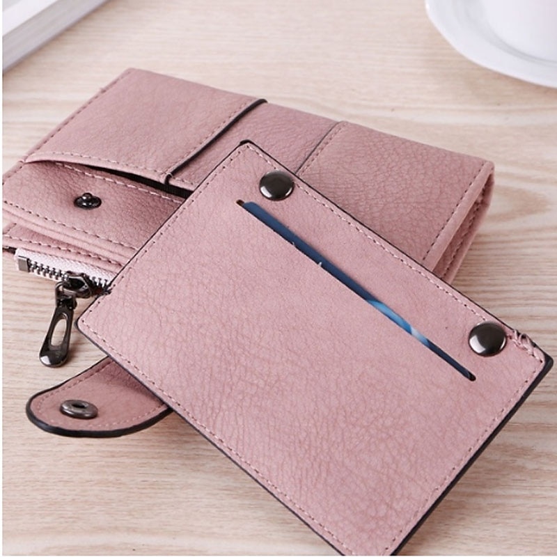 Women New PU Leather Rivet Short Wallet Zipper Coin Card Holder Female Coin Clutch Wallets Purse Money Bag3