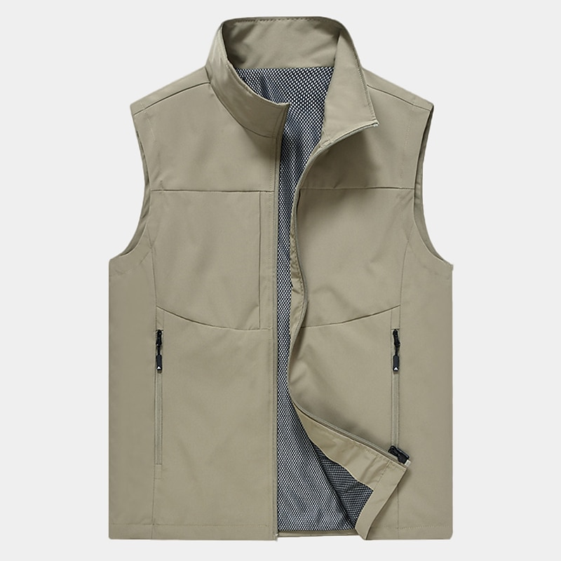 Men's Fishing Vest Hiking Vest Sleeveless Outerwear Top Outdoor Breathable Quick Dry Multi Pockets Lightweight Pocket Buckle Chinlon Black Cream Army Green Work Fishing Climbing
