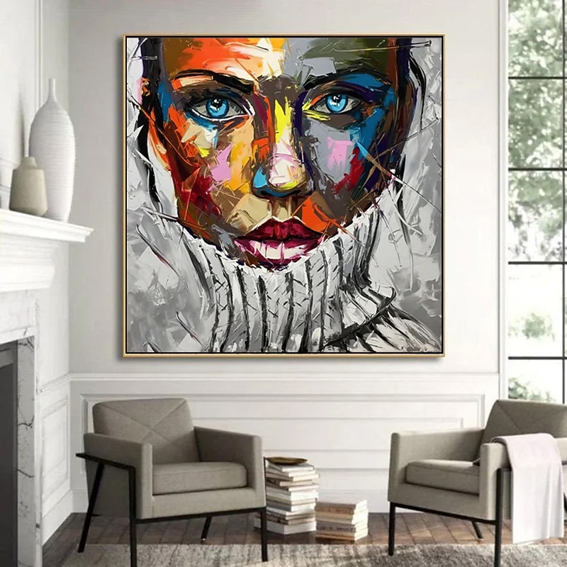 Handmade Oil Painting Canvas Wall Art DecorationModern Abstract  Palette Knife Mannish Face for Home Decor Rolled Frameless Unstretched Painting4
