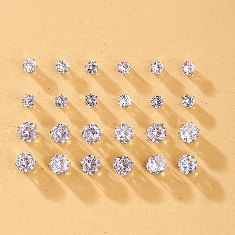 Women's Stud Earrings Earrings Set Classic Princess Stylish Simple Elegant Earrings Jewelry Silver For Wedding Anniversary Holiday Promise Festival 12 Pairs4