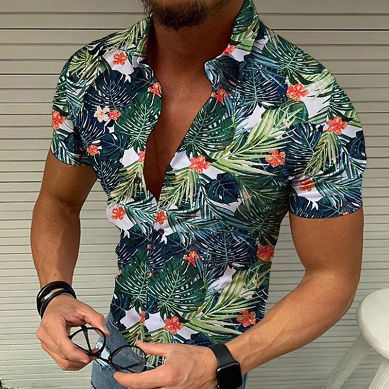 Men's Flamingo Tropical Shirt Summer Hawaiian Shirt Aloha Shirt Short Sleeve Shirt Turndown Exaggerated Designer Casual Outdoor Casual Daily Navy Blue Blue Dark Green 3D Print M L XL4