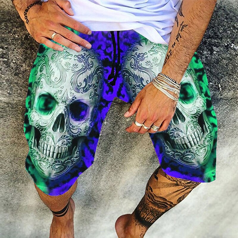 Men's Graphic Skull Shorts Summer Shorts Beach Shorts Mid Waist Fashion Casual Sports Outdoor Daily Print Elastic Drawstring Design Designer Clothing Apparel4
