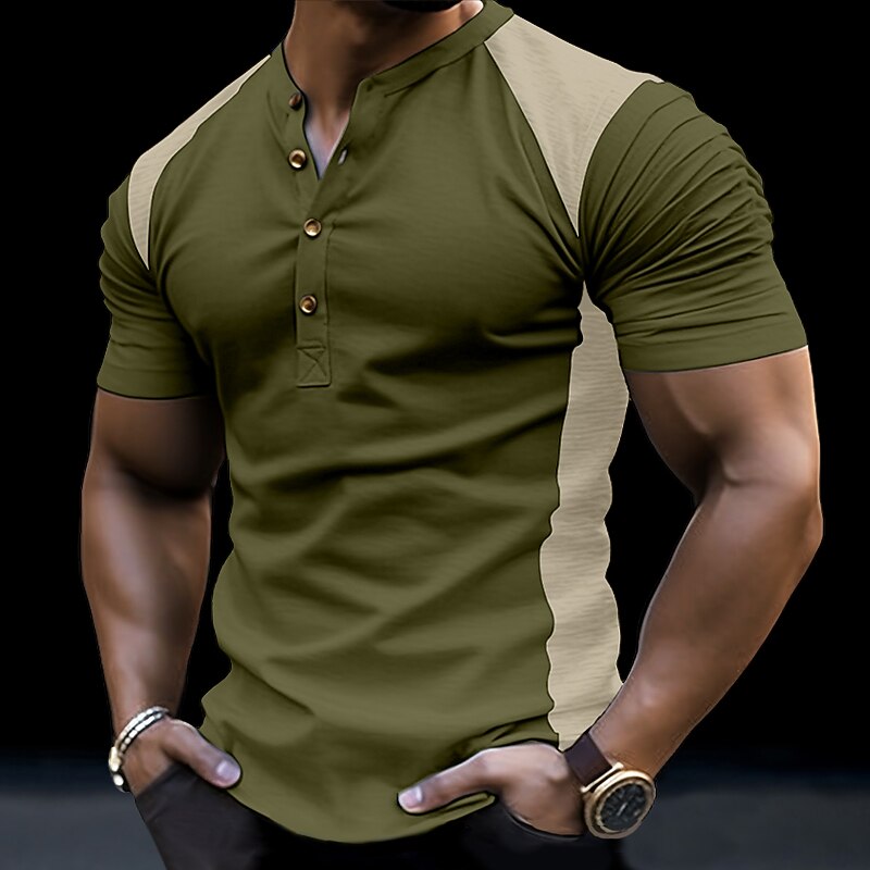 Men's Button T Shirt T Shirt Henley Shirt Tee Top Short Sleeves Henley Summer Color Block Fashion Designer Basic Vacation Street Going out Dark Gray Black White Top Tee for Men4