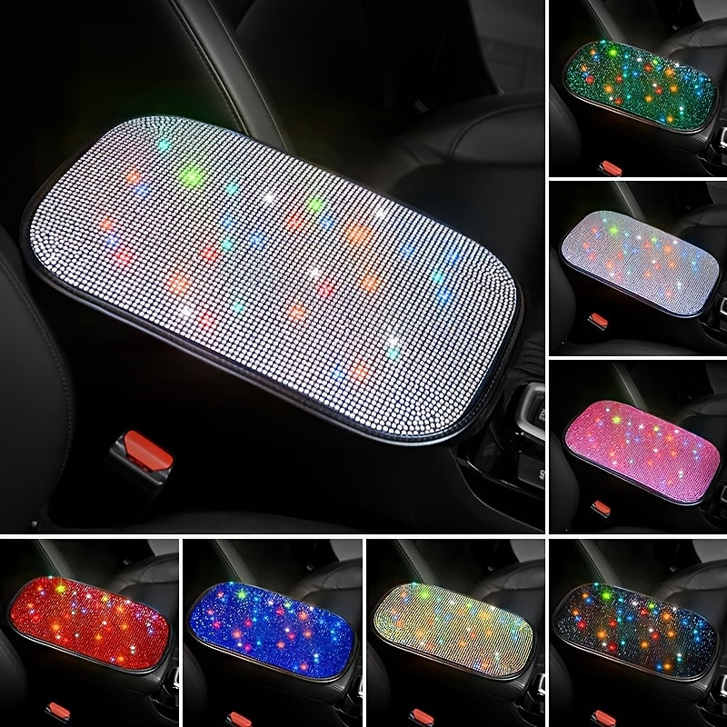 Bling Bling Car Armrest Cover Luster Crystal Car Center Console Cover Protector Universal Auto Arm Rest Cushion Pads Car Interior Decor Accessories
