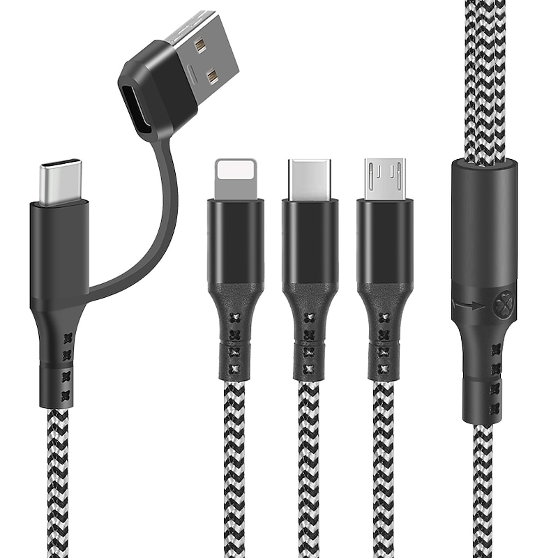 Multi Charging Cable 3.9ft USB A to Type C / Micro / IP 3 A Fast Charging Nylon Braided Durable 3 in 1 For Macbook iPad Samsung Phone Accessory